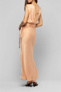 Rania long wrap dress with belt - Camel