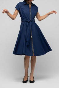 Ranne flared shirt dress with zip fastening - Navy