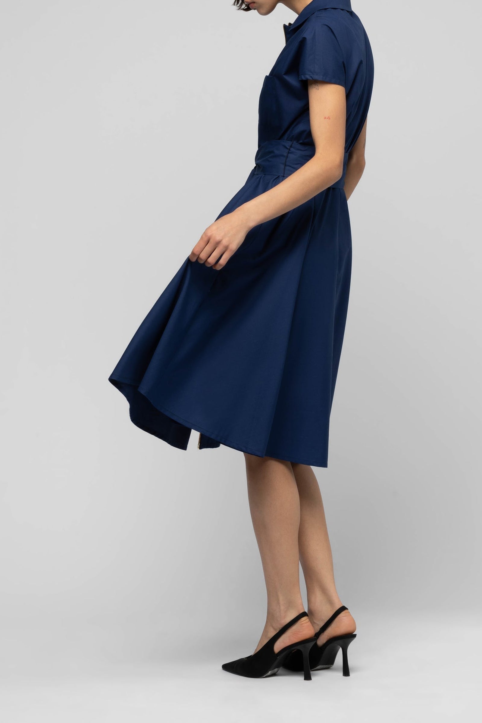 Ranne flared shirt dress with zip fastening - Navy