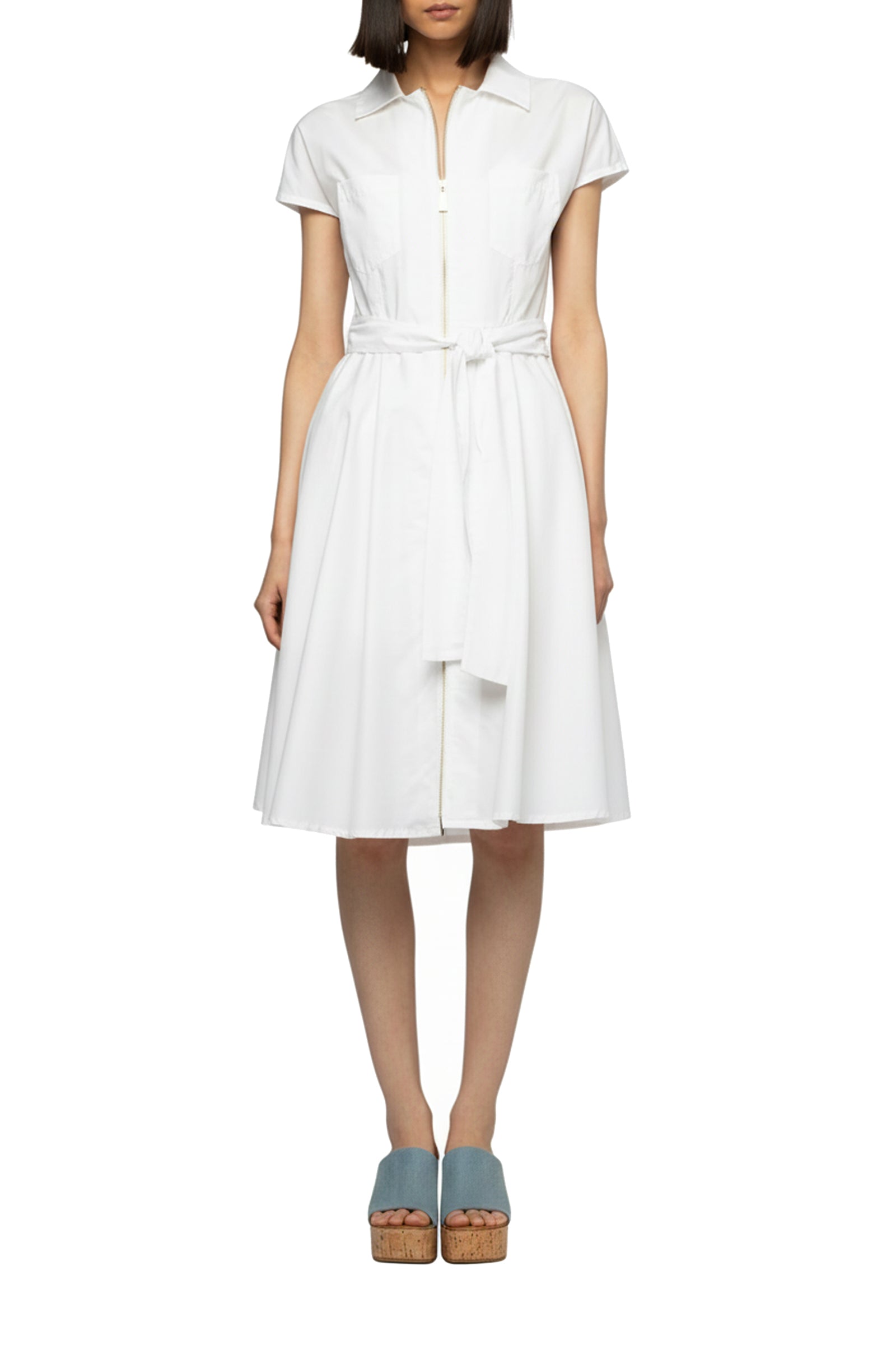 Robe chemise Ranne évasée avec fermeture zippée - White