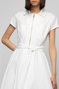Robe chemise Ranne évasée avec fermeture zippée - White
