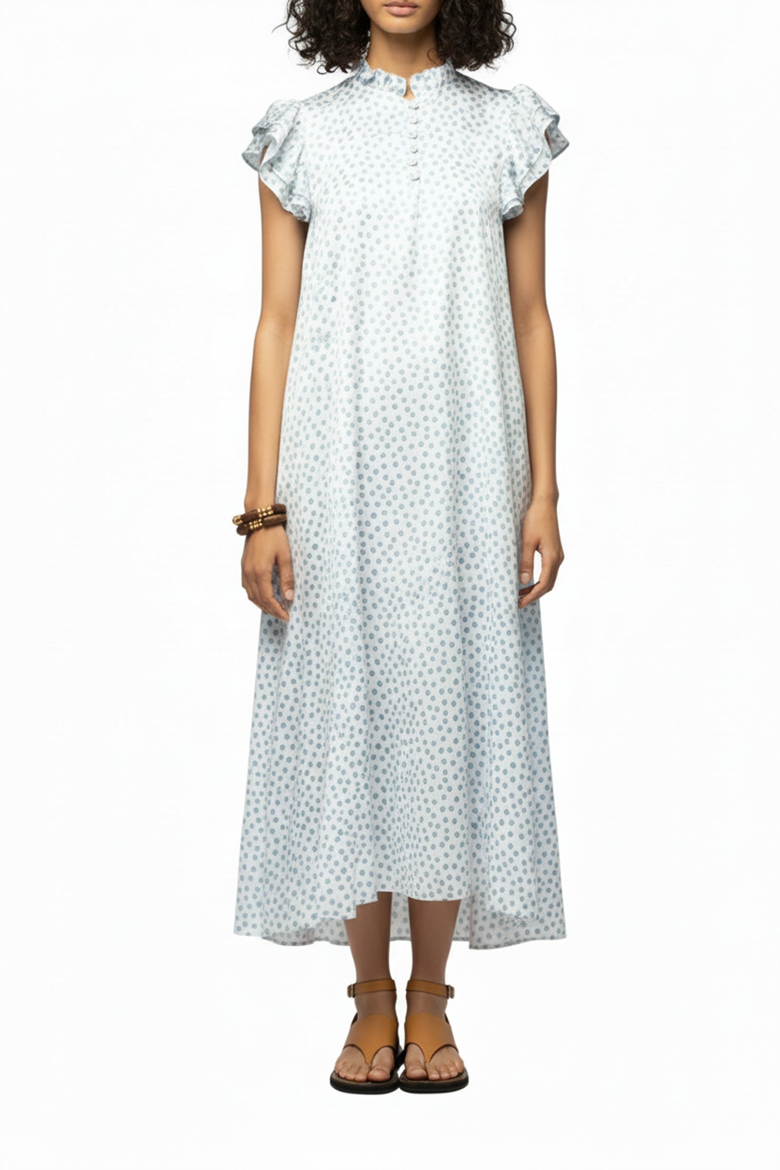Long, loose-fitting Rarianas dress with polka dots - Dots Ciel