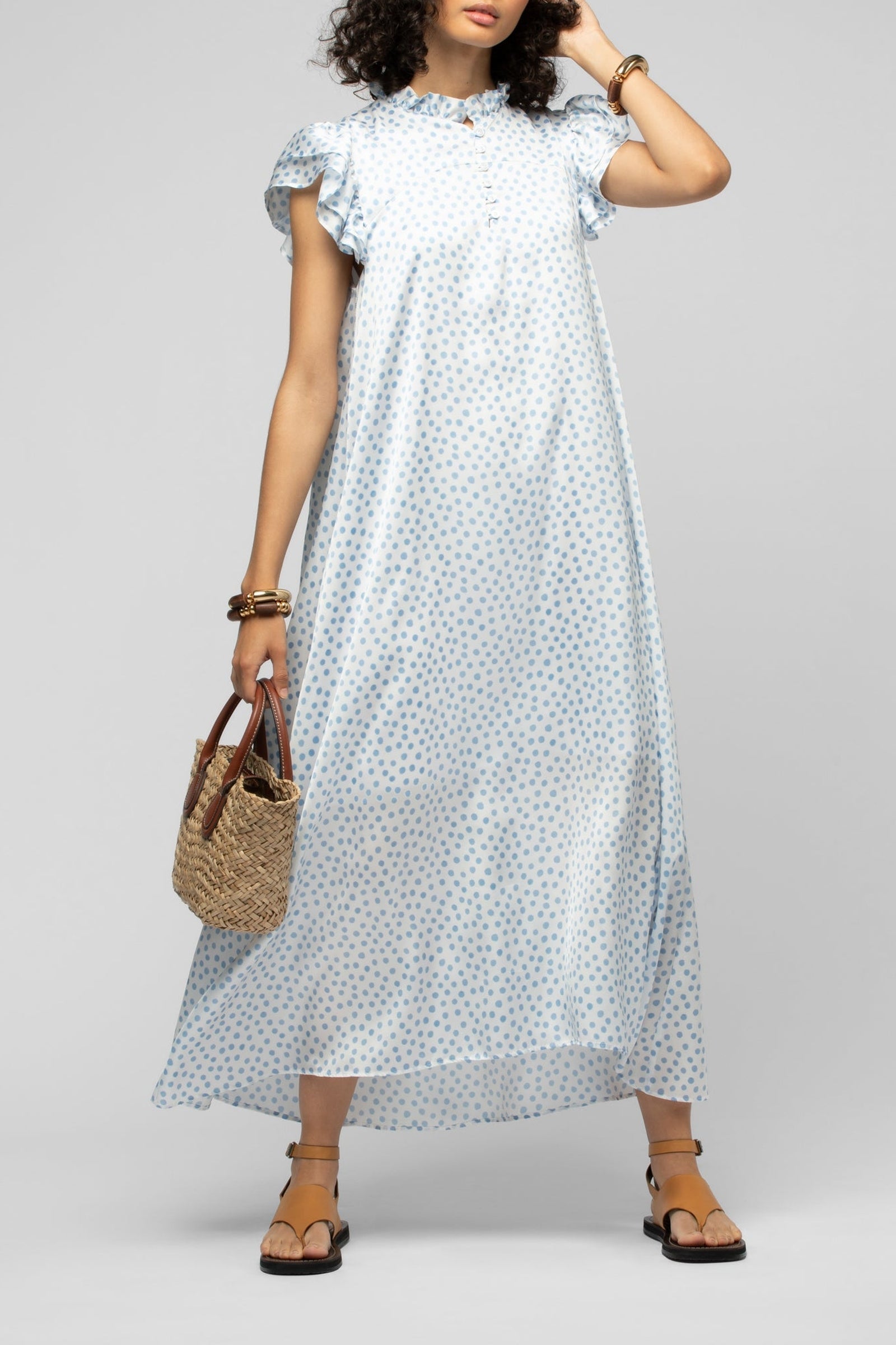 Long, loose-fitting Rarianas dress with polka dots - Dots Ciel