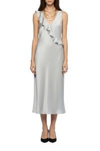 Robe Rarthemis midi en soie avec col en V et volants - Grey