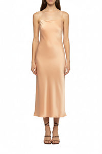 Long asymmetrical Raura dress with adjustable slit - Camel