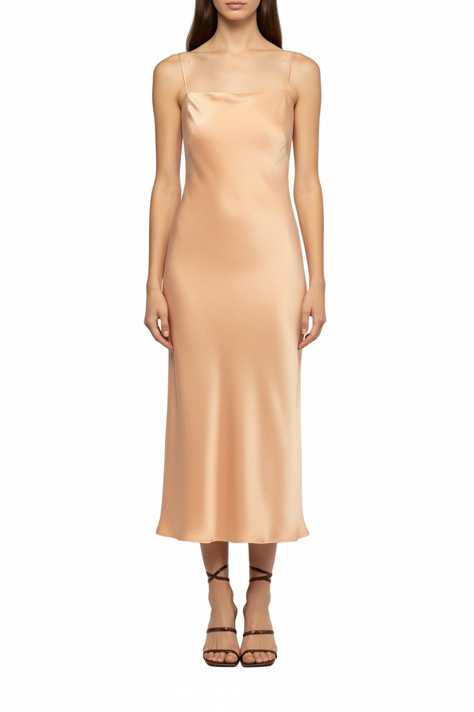 Long asymmetrical Raura dress with adjustable slit - Camel