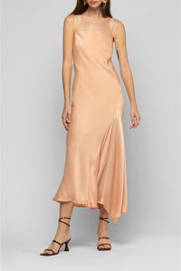 Long asymmetrical Raura dress with adjustable slit - Camel