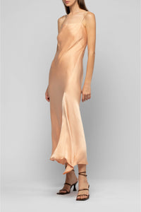 Long asymmetrical Raura dress with adjustable slit - Camel