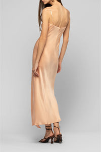 Long asymmetrical Raura dress with adjustable slit - Camel