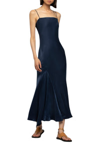 Long asymmetrical Raura dress with adjustable slit - Navy
