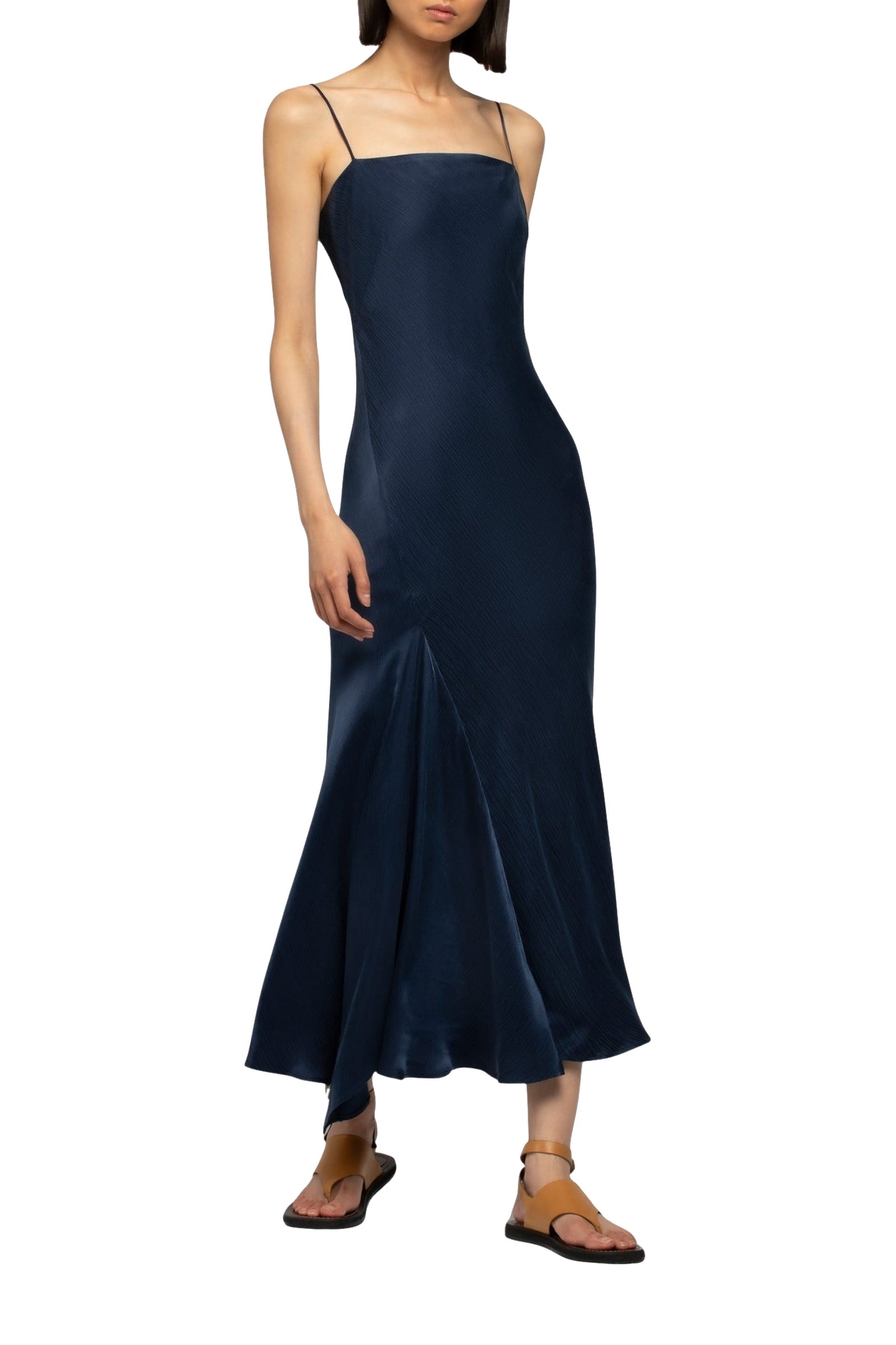 Long asymmetrical Raura dress with adjustable slit - Navy