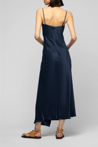 Long asymmetrical Raura dress with adjustable slit - Navy