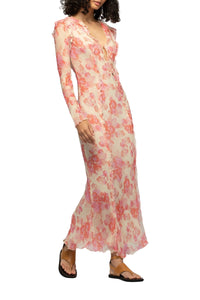 Razia floral maxi dress with ruffles - Coral