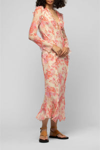 Razia floral maxi dress with ruffles - Coral