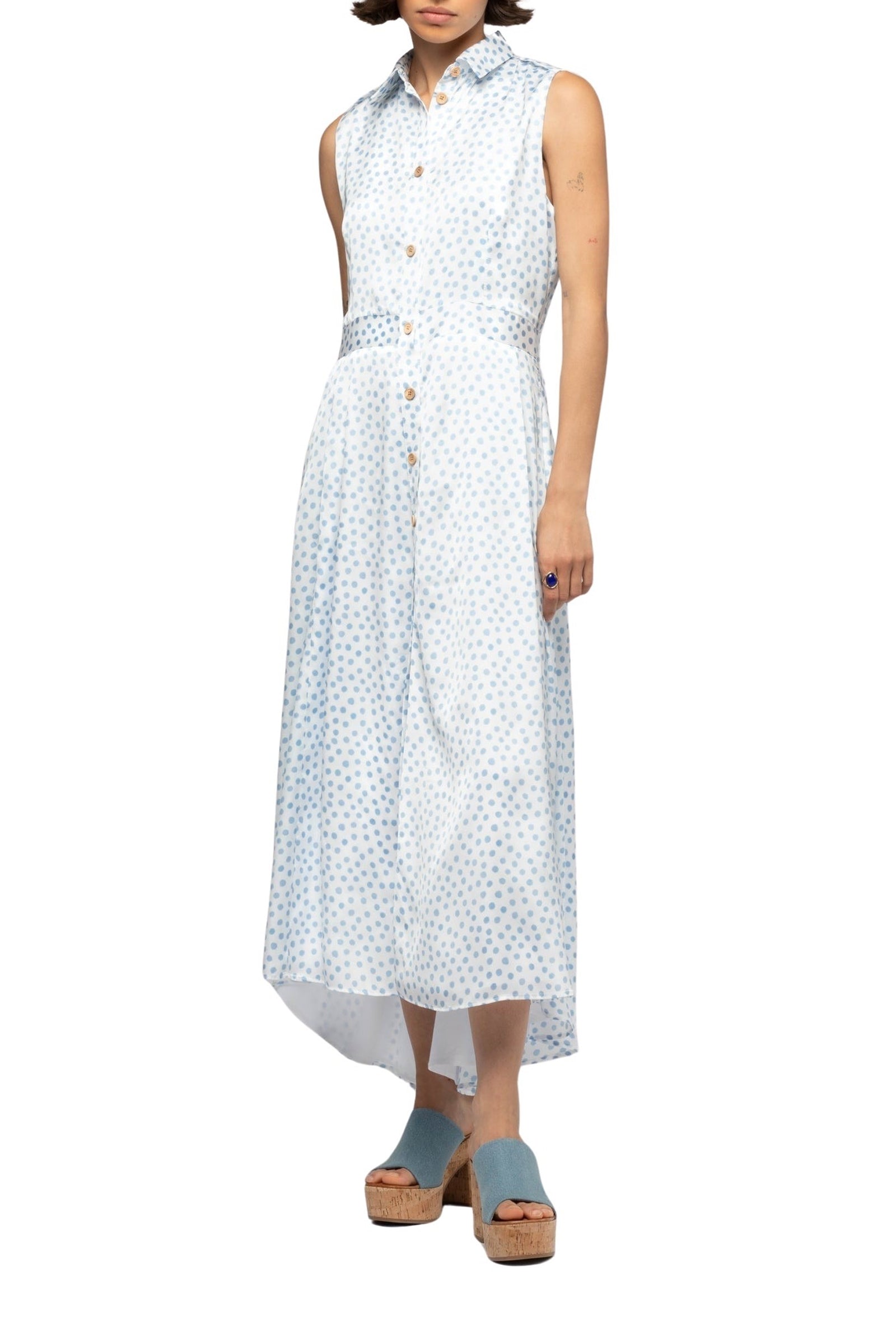 Raziza sleeveless polka dot shirt dress - Dots Ciel