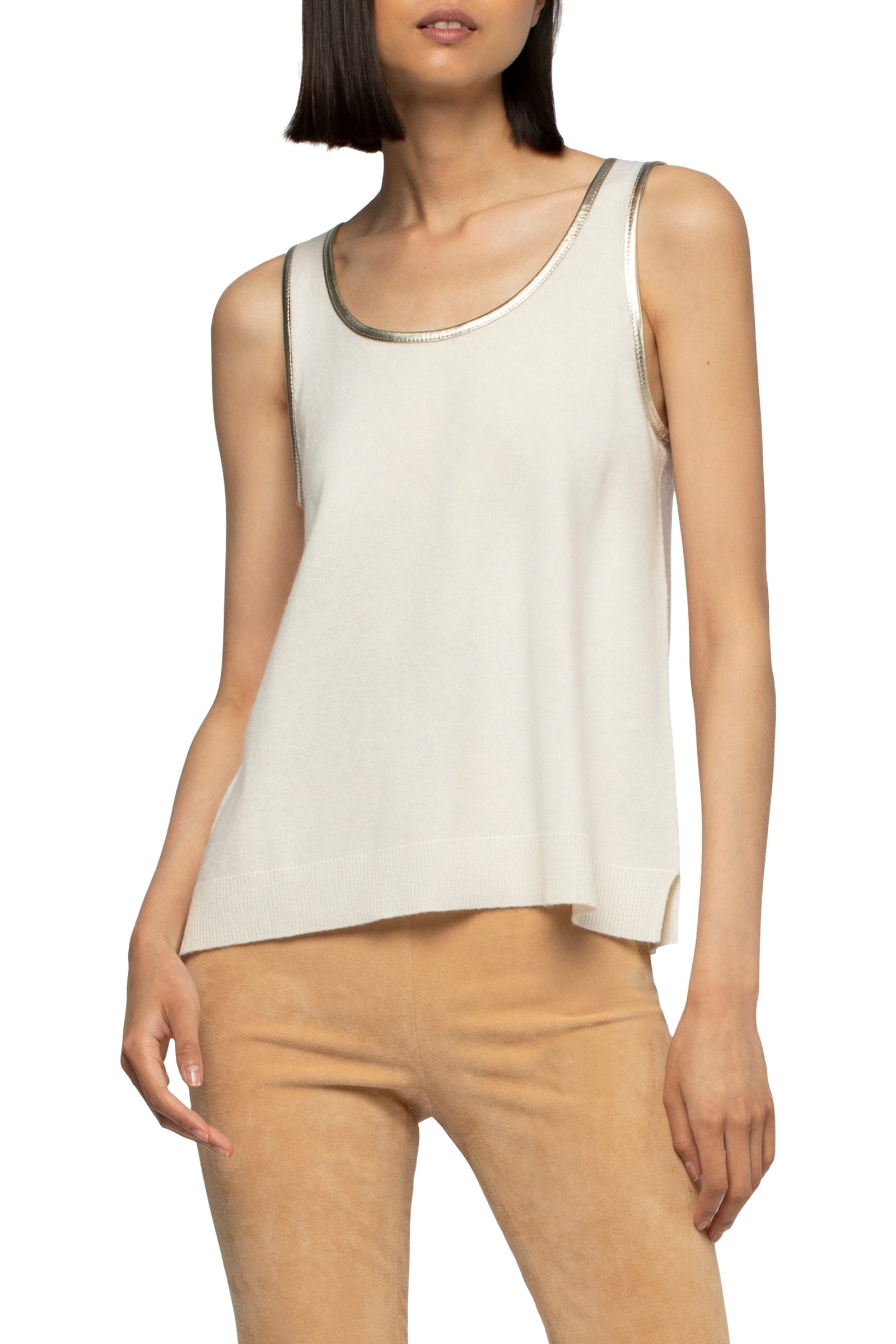 Tabi round-neck tank top in wool and cashmere - White
