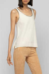 Tabi round-neck tank top in wool and cashmere - White