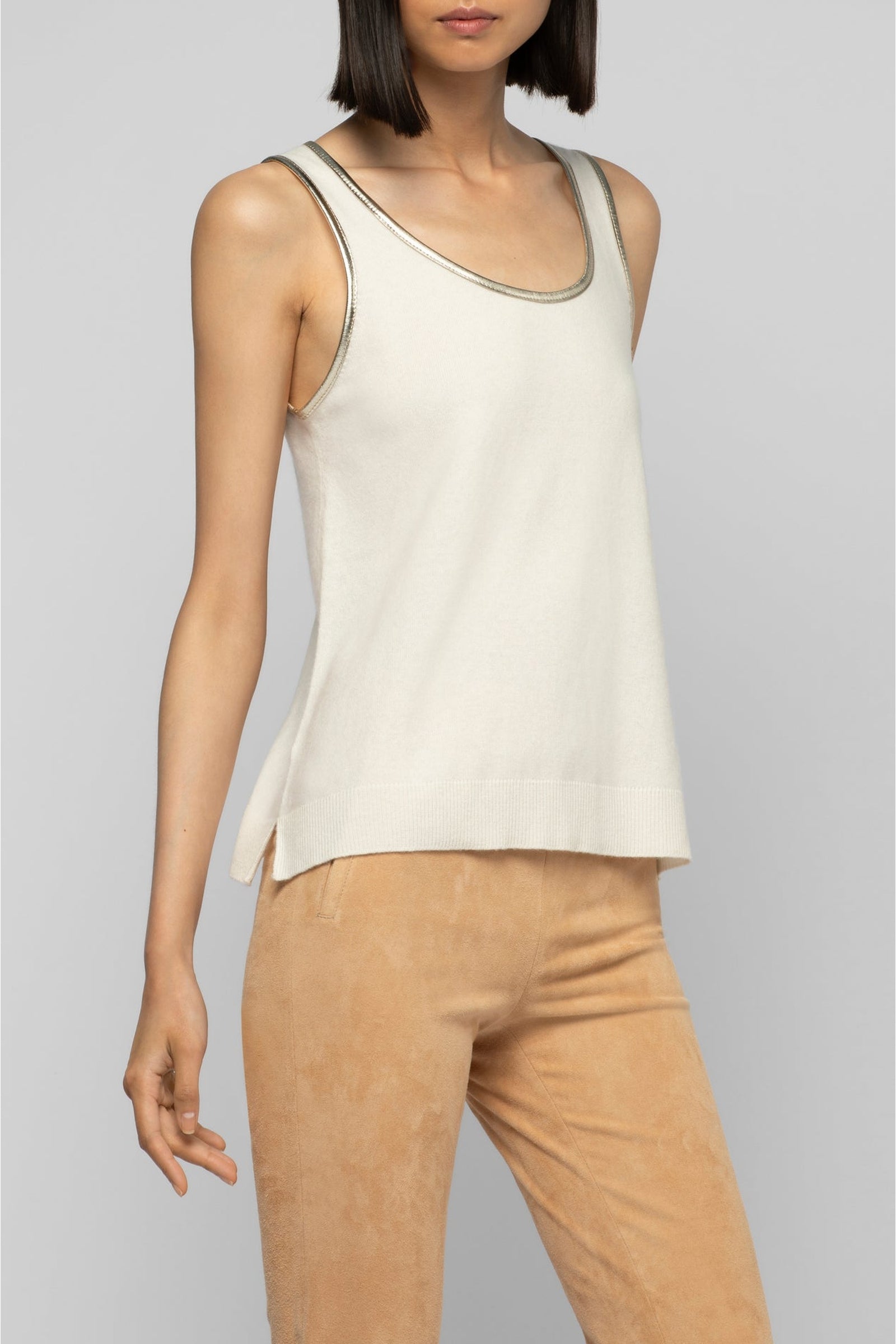 Tabi round-neck tank top in wool and cashmere - White