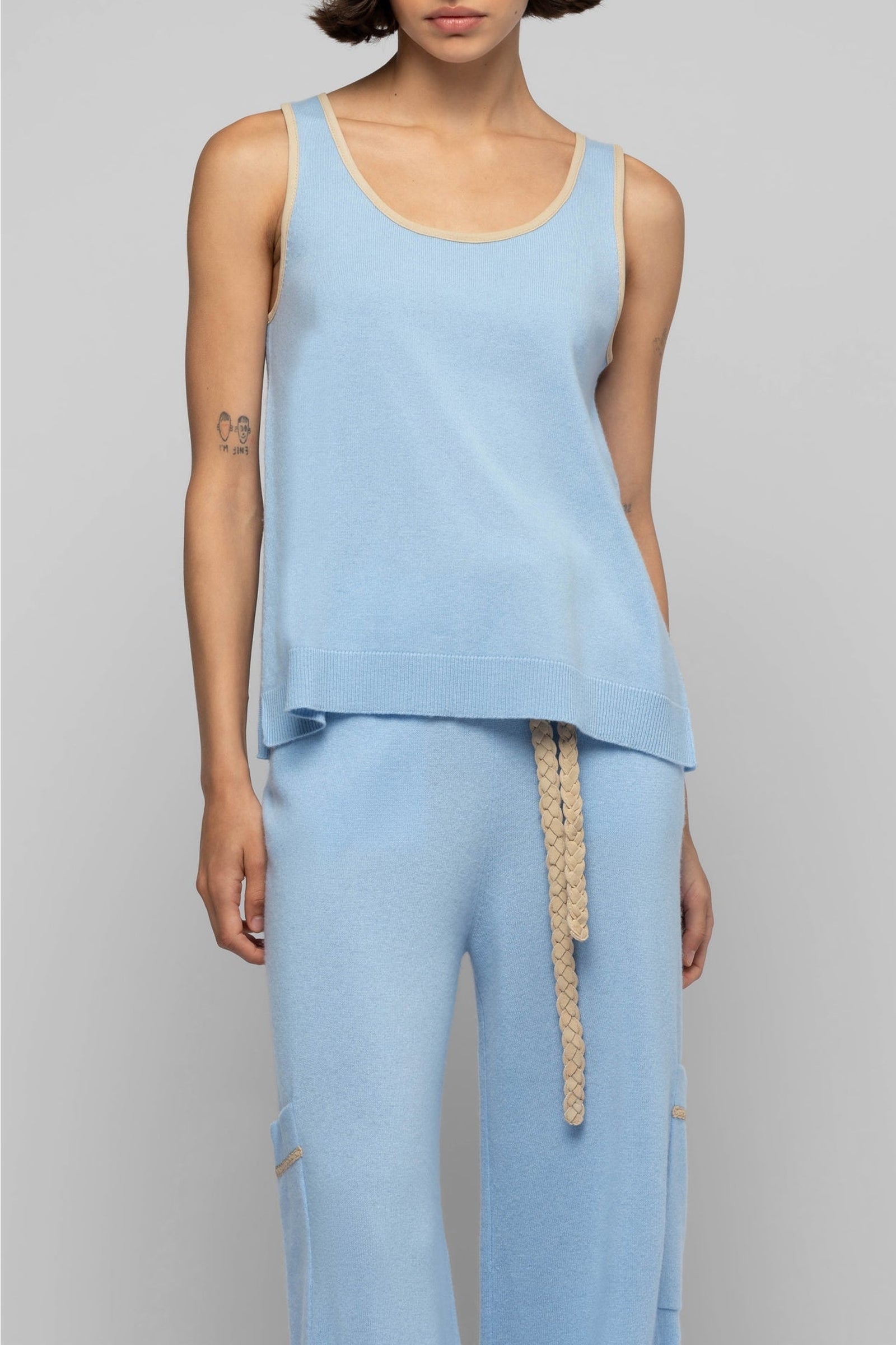 Tabigael round-neck tank top in wool and cashmere - Ciel