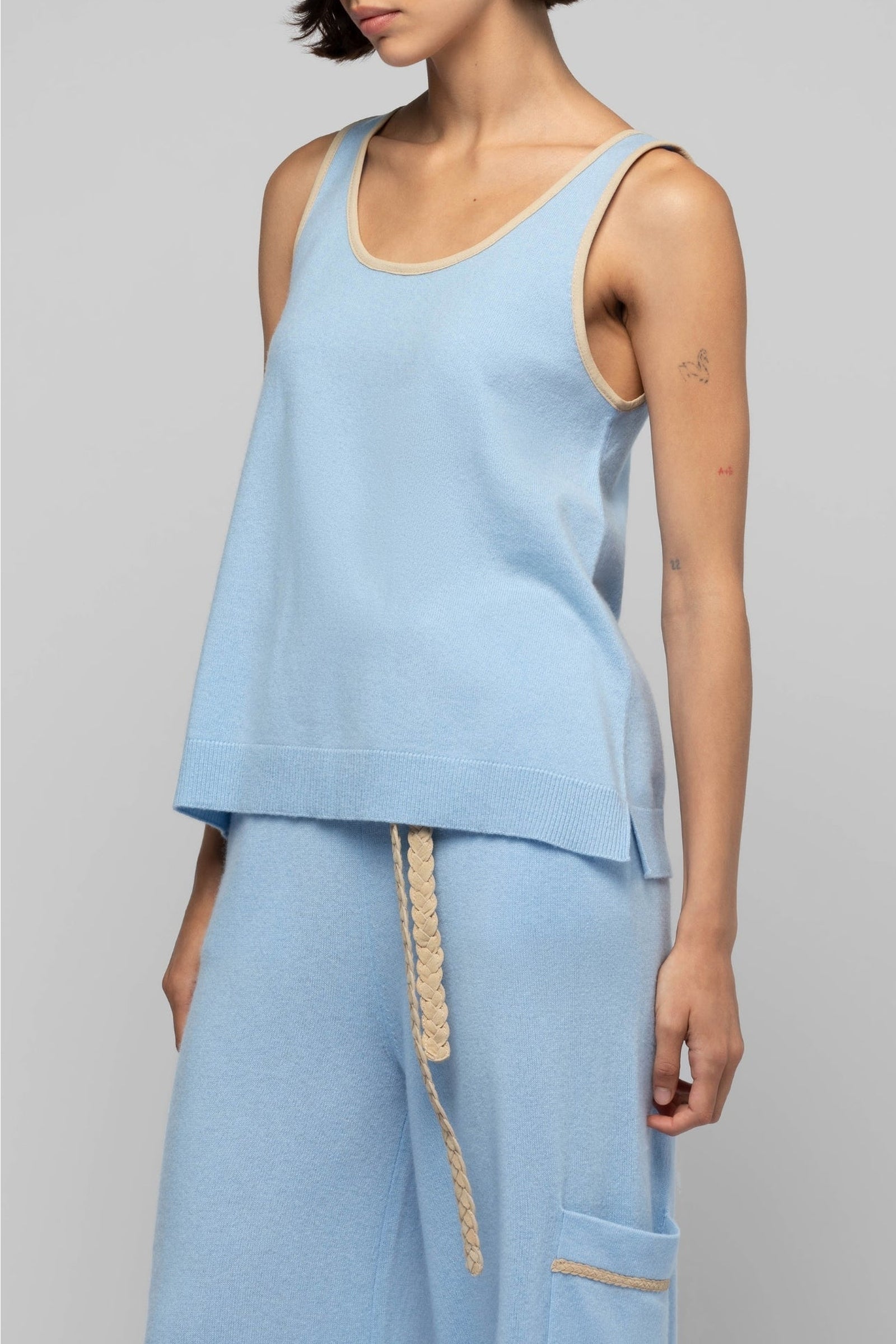 Tabigael round-neck tank top in wool and cashmere - Ciel