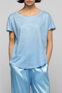 Tacelya loose-fit short-sleeved linen T-shirt - Ciel
