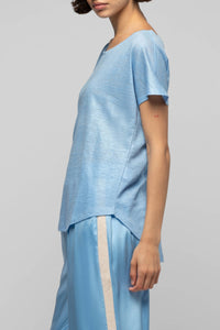 Tacelya loose-fit short-sleeved linen T-shirt - Ciel