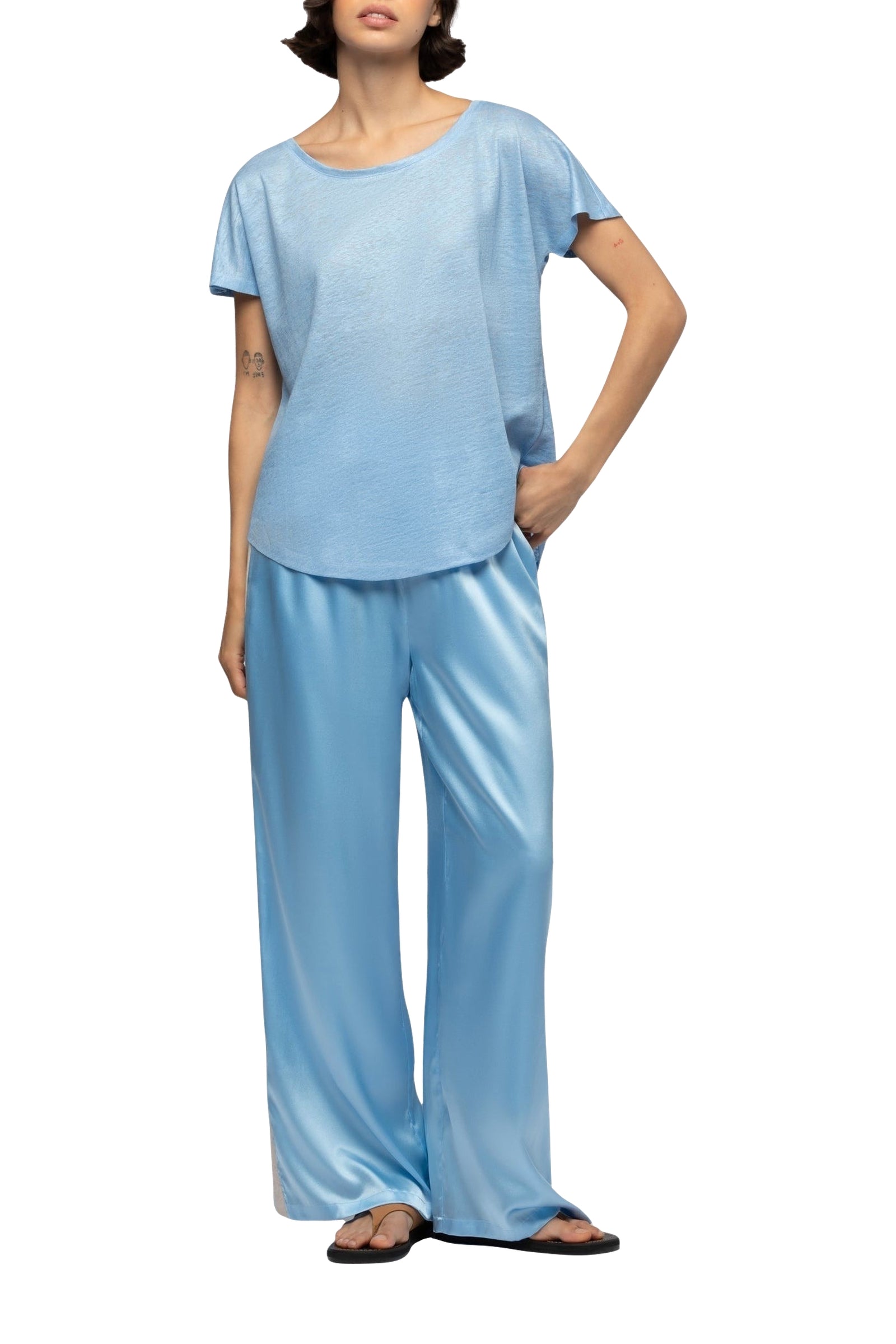 Tacelya loose-fit short-sleeved linen T-shirt - Ciel