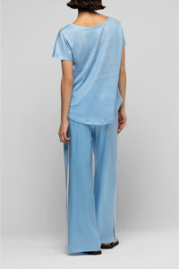 Tacelya loose-fit short-sleeved linen T-shirt - Ciel