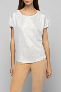 Tacelya loose-fitting short-sleeved iridescent linen T-shirt - White