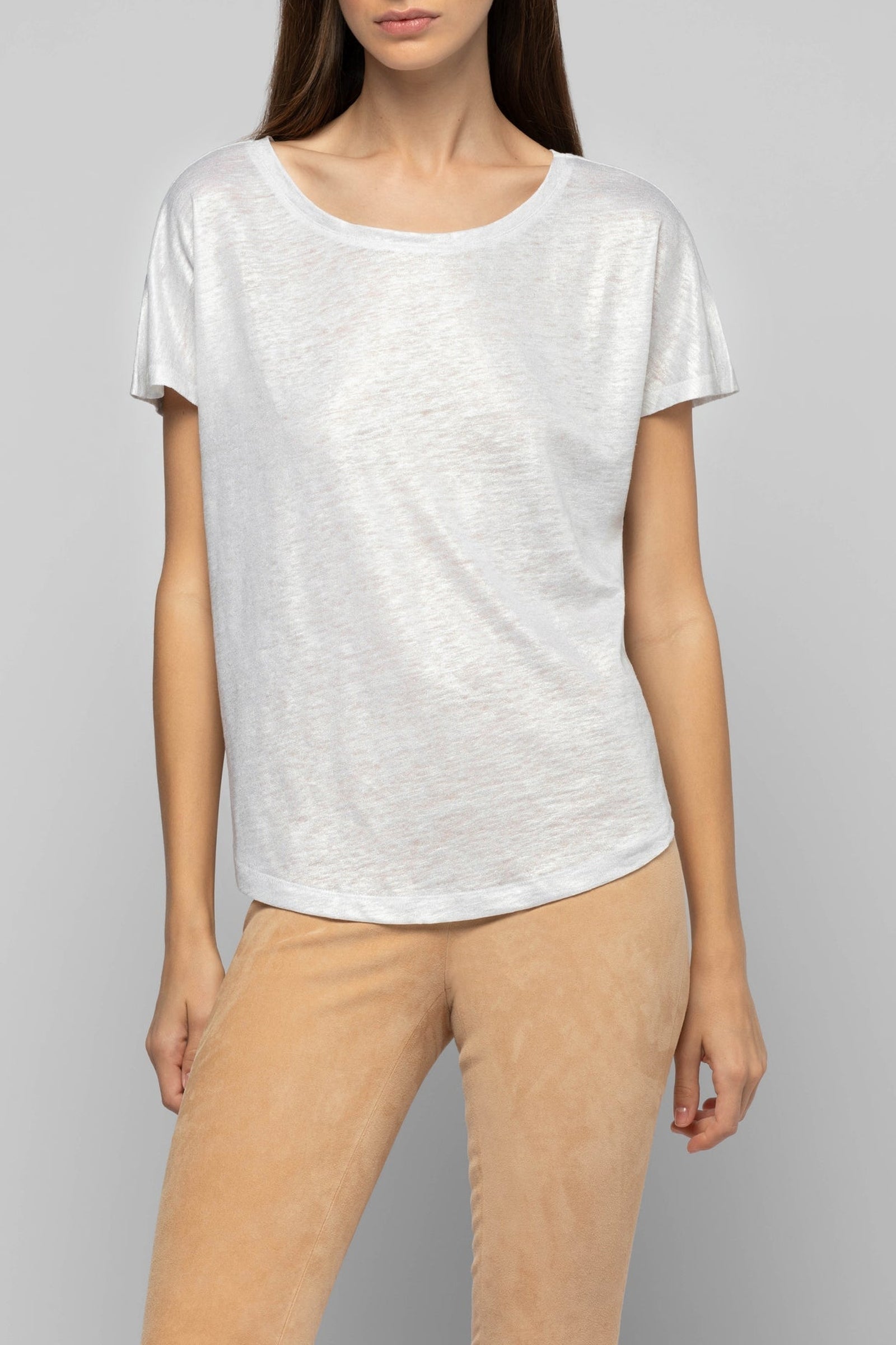 Tacelya loose-fitting short-sleeved iridescent linen T-shirt - White