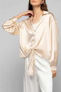 Taeva silk blouse with ties at waist - Beige
