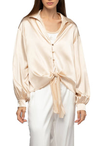 Taeva silk blouse with ties at waist - Beige