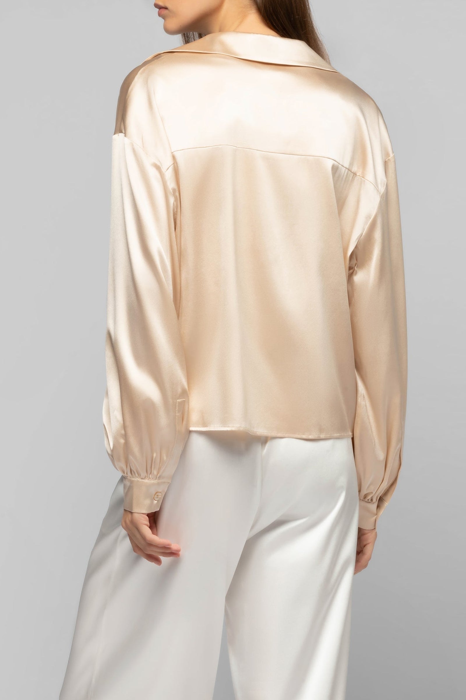 Taeva silk blouse with ties at waist - Beige