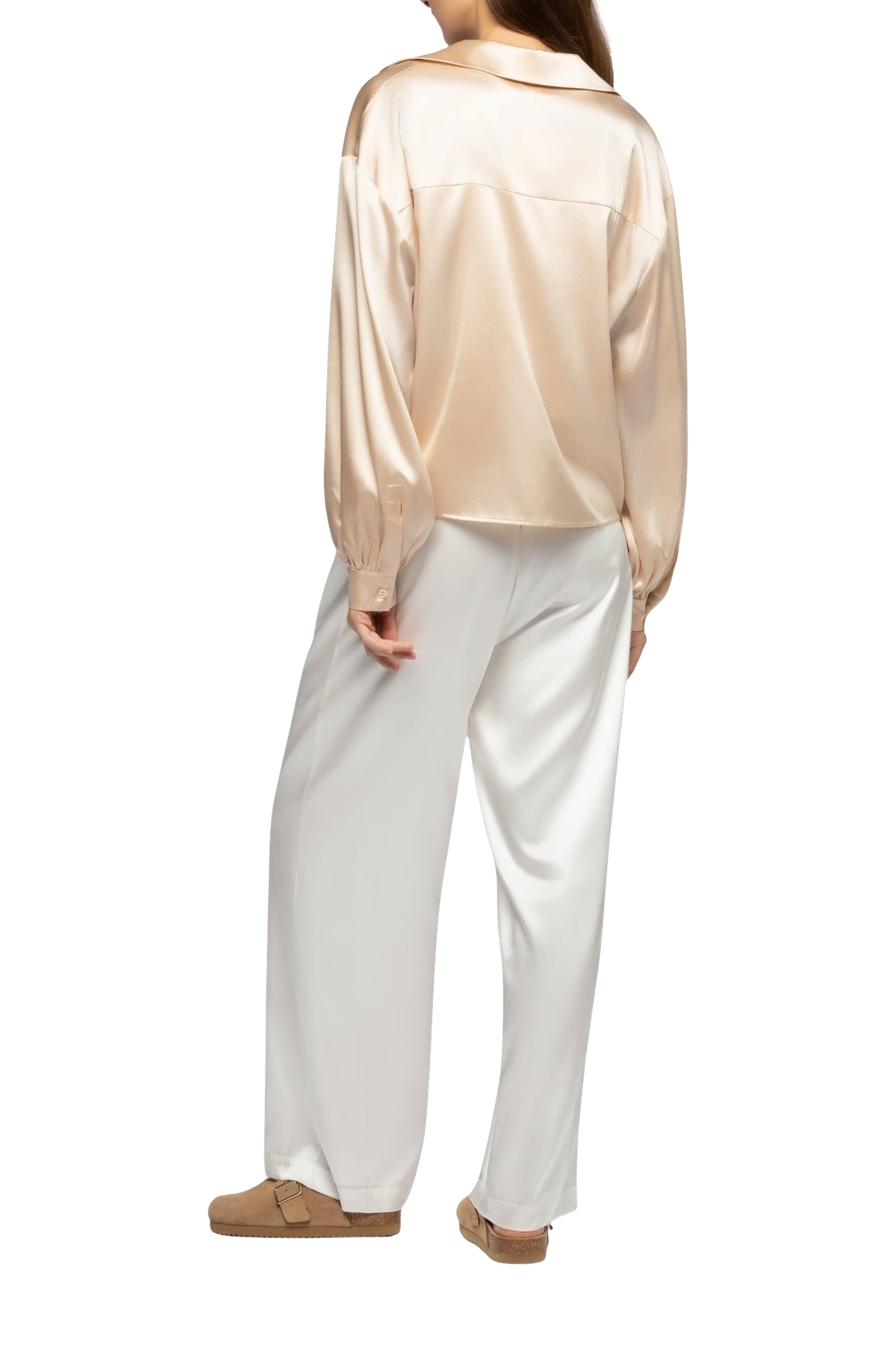 Taeva silk blouse with ties at waist - Beige