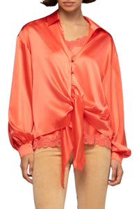 Taeva silk blouse with ties at waist - Corail
