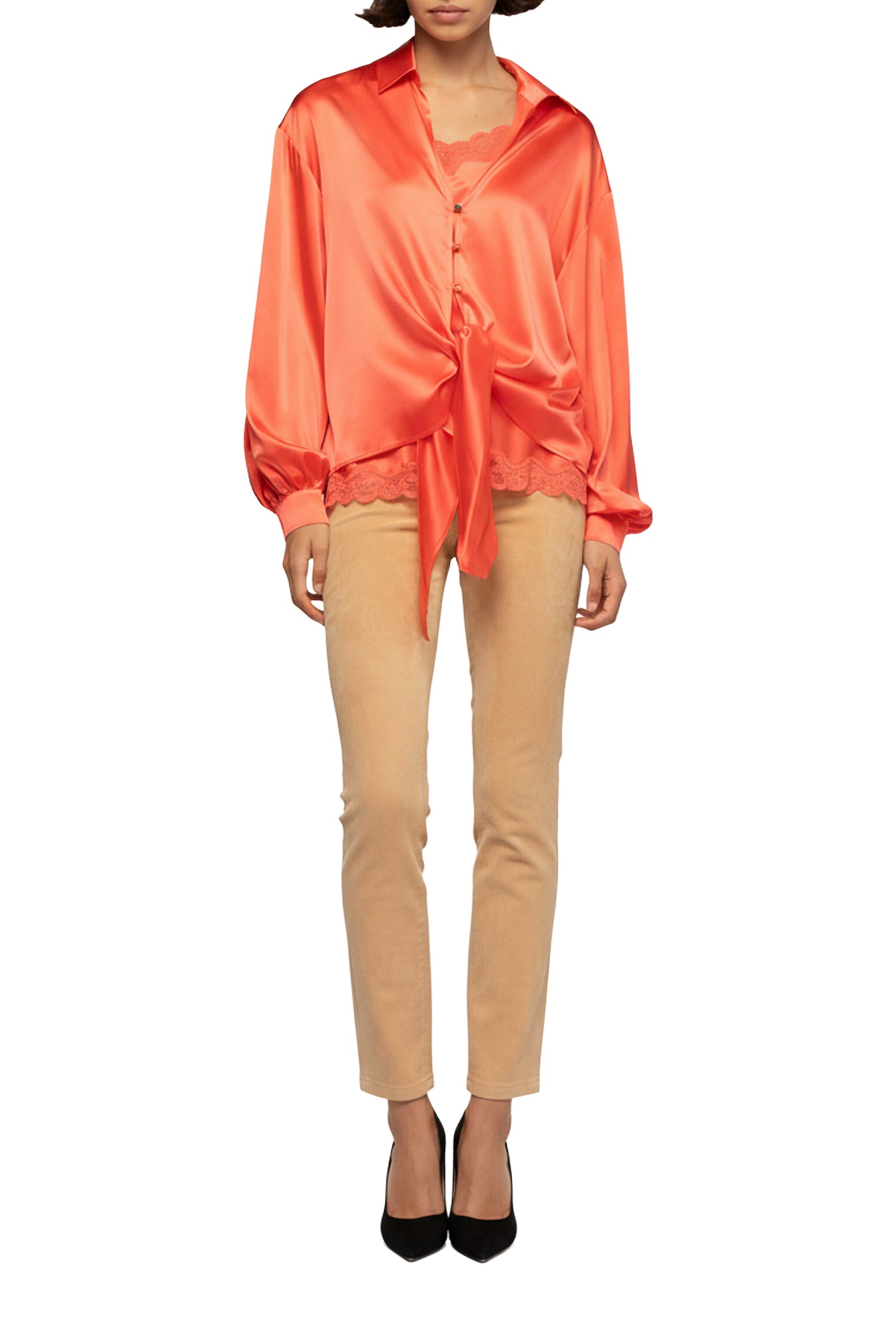 Taeva silk blouse with ties at waist - Corail