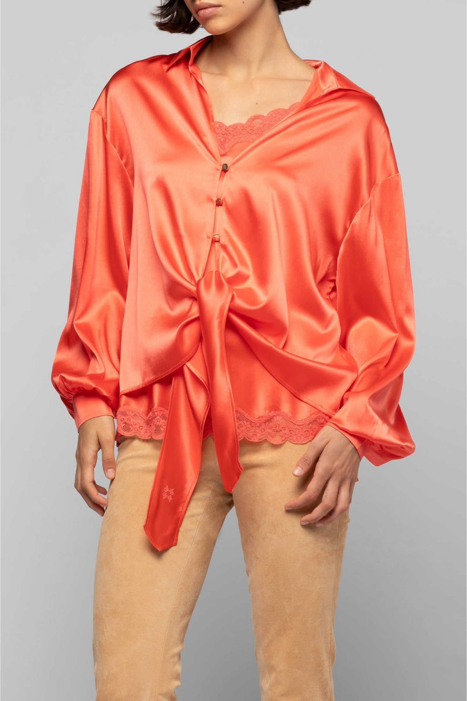 Taeva silk blouse with ties at waist - Corail
