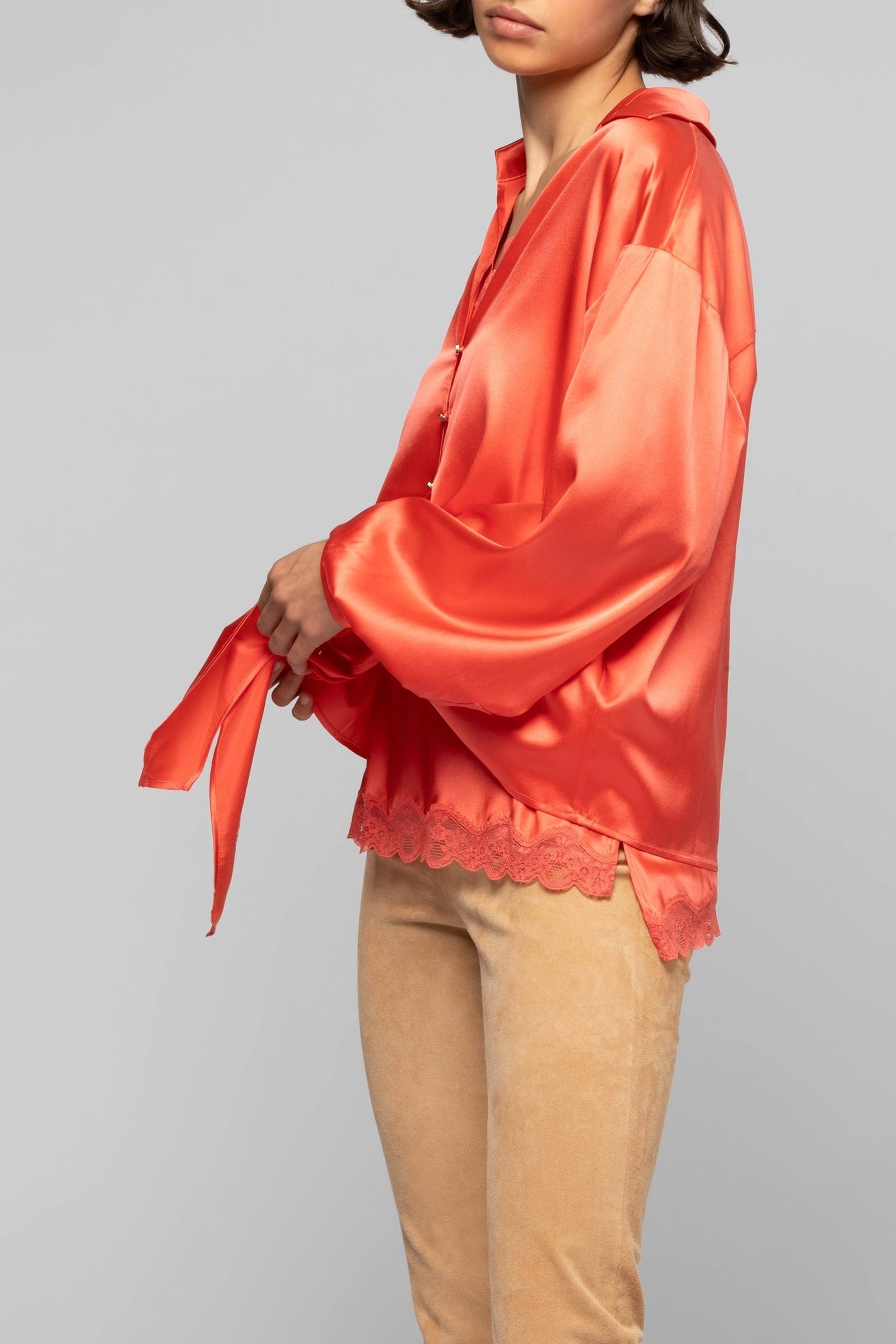 Taeva silk blouse with ties at waist - Corail
