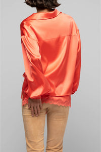 Taeva silk blouse with ties at waist - Corail