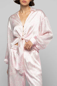 Taeva silk blouse with ties at waist - Printleo