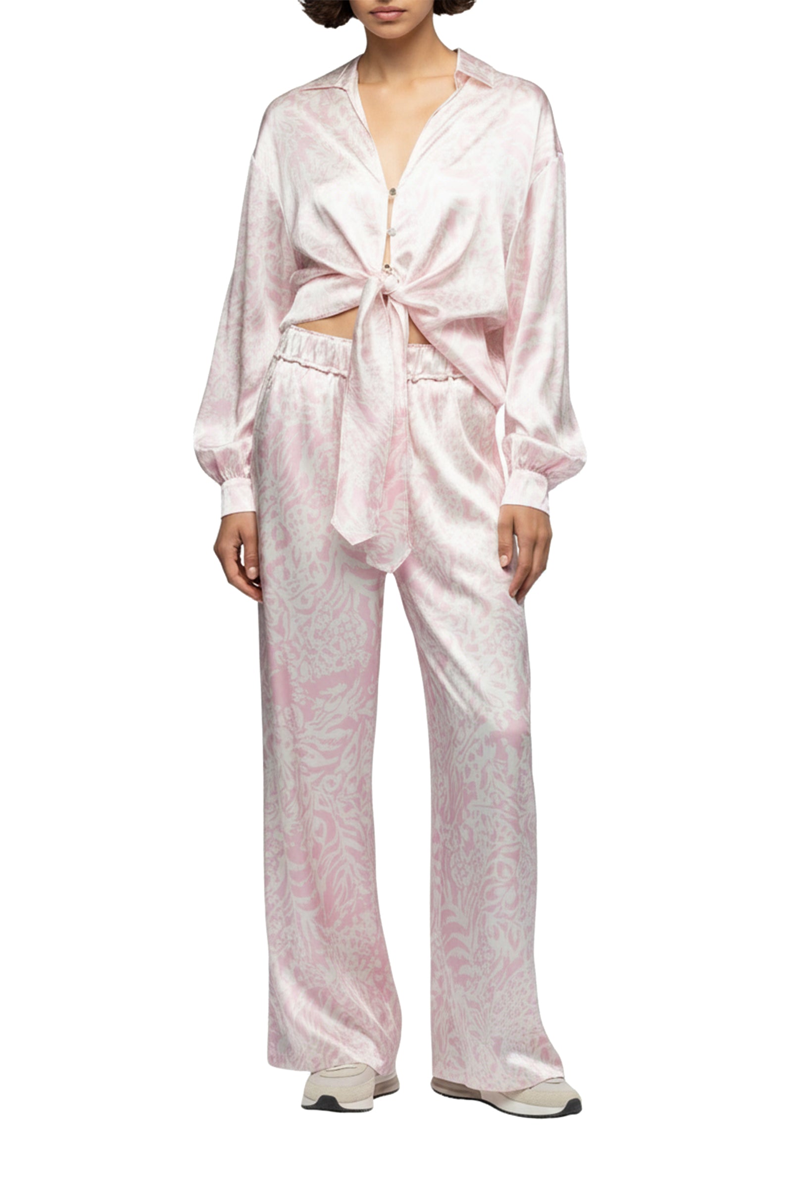 Taeva silk blouse with ties at waist - Printleo