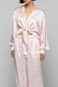 Taeva silk blouse with ties at waist - Printleo