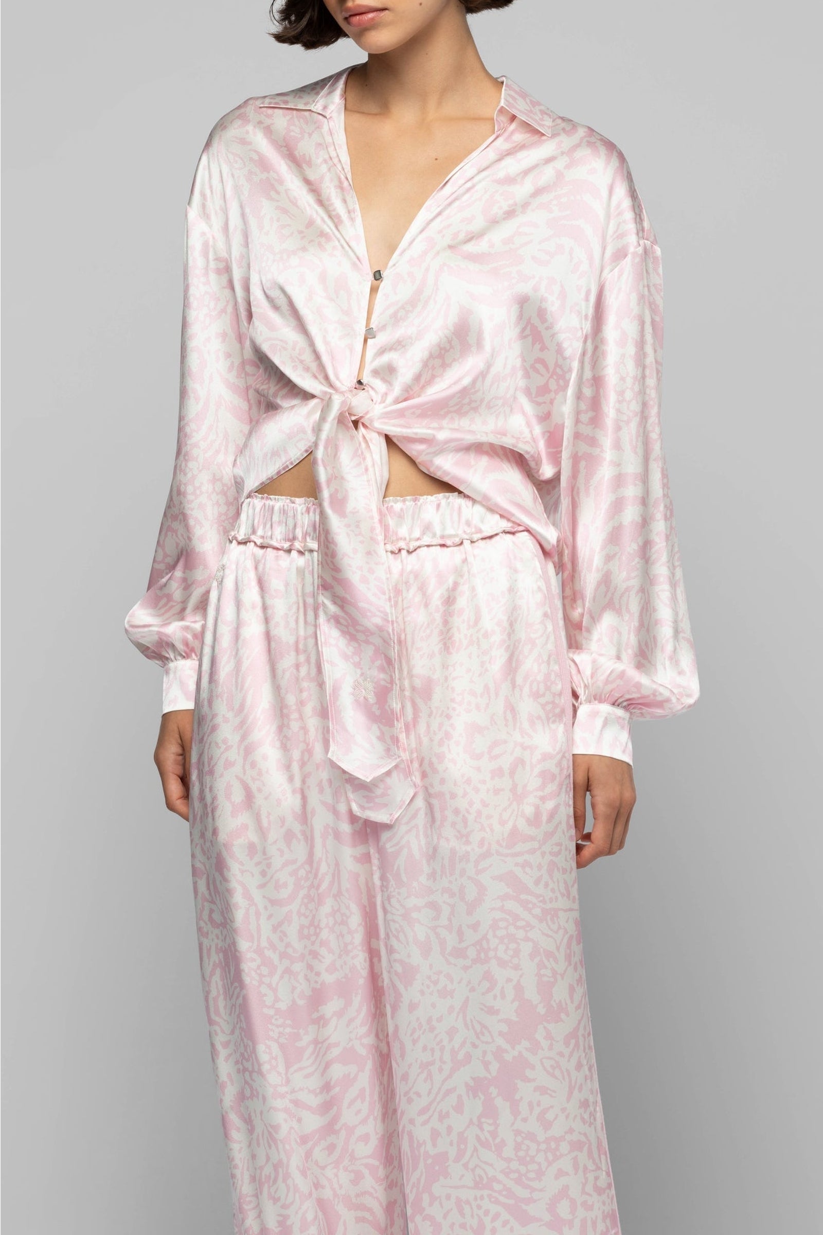 Taeva silk blouse with ties at waist - Printleo