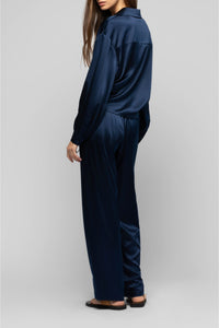 Taeva silk blouse with ties at waist - Navy
