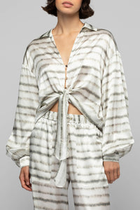 Taeva blouse in silk with ties at waist - Striped Tie & Dye