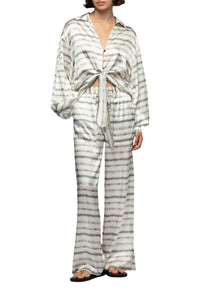 Taeva blouse in silk with ties at waist - Striped Tie & Dye