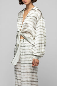 Taeva blouse in silk with ties at waist - Striped Tie & Dye