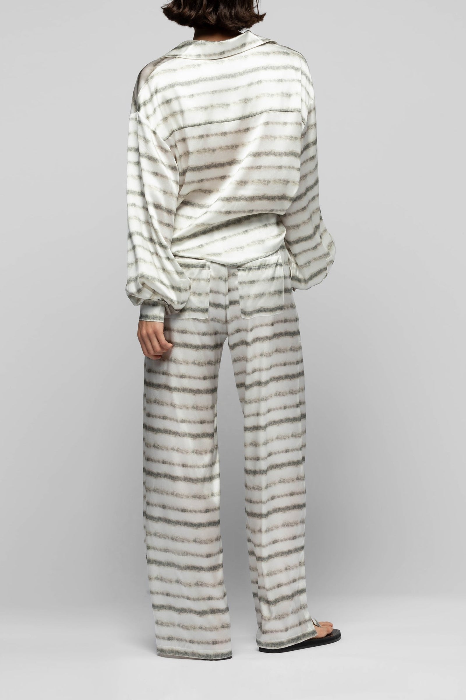 Taeva blouse in silk with ties at waist - Striped Tie & Dye