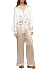 Blouse Taeva en soie avec pans à nouer à la taille  - White