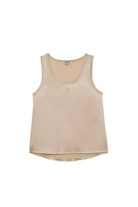 Taila silk round-neck tank top with leather details - Beige